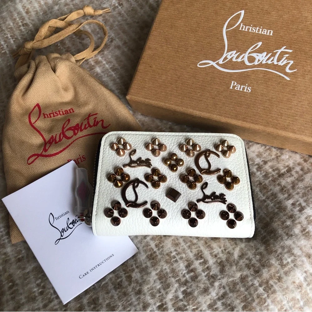 Christian Louboutin Panettone White Leather Stud Small Coin Purse Wallet - Picture 15 of 15